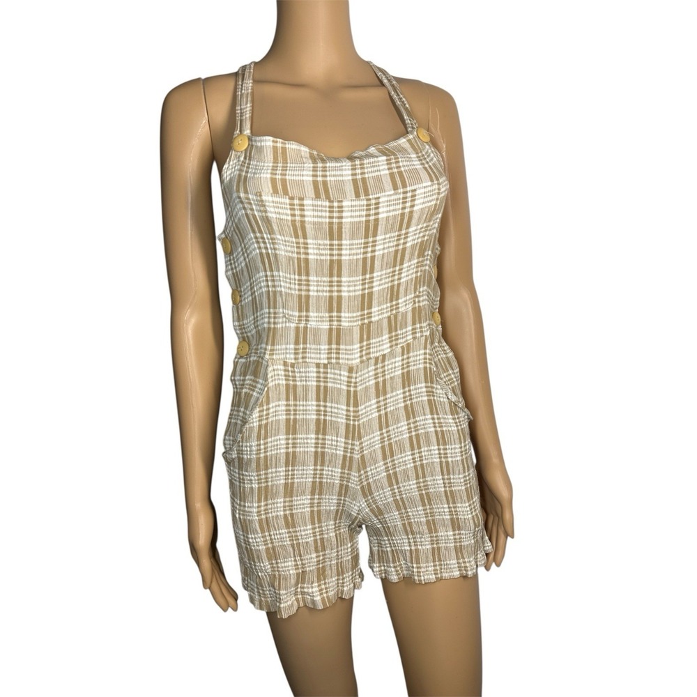 Contempo ‎ casual jompsuit vintage  plaid Beige Women Size S